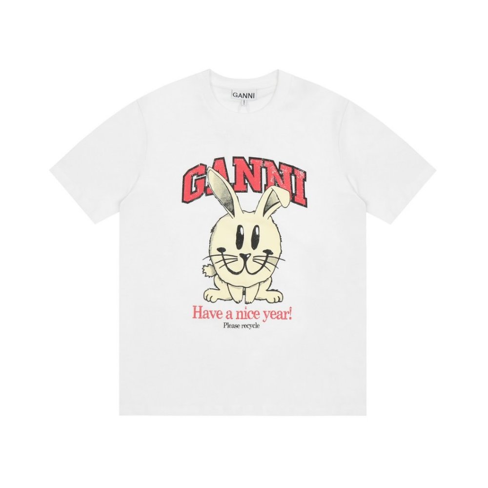 Ganni white printed short sleeve T-shirt